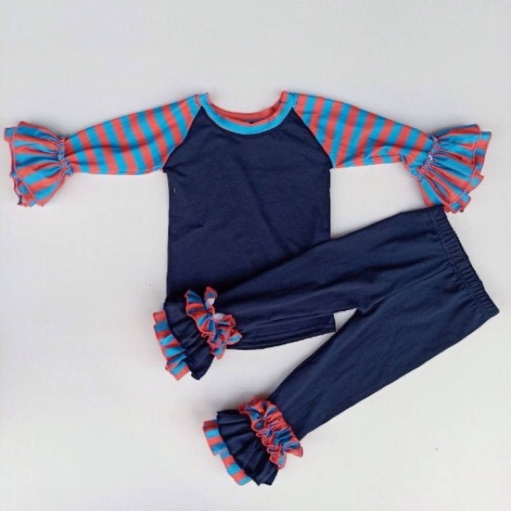 NEW! Double Ruffle Pant, Matching Set Navy - Picture 2 of 7
